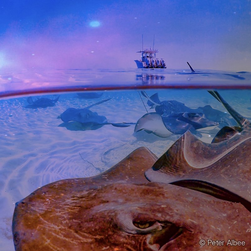 Stingrays at Dusk, Split-Level, Bahamas Flats